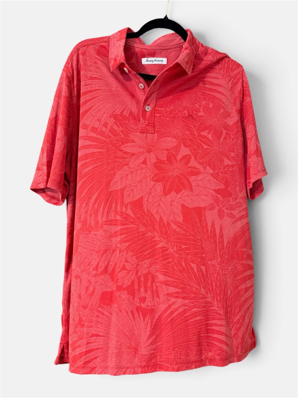 Tommy Bahama Men’s Coral-Red Tropical Jacquard Polo